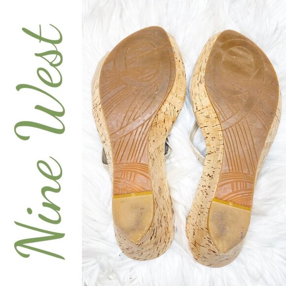NINE WEST GELPIR SUEDE OPEN TOE CORK WEDGE SANDAL BEIGE NEUTRAL, SIZE 7 - Picture 6 of 9